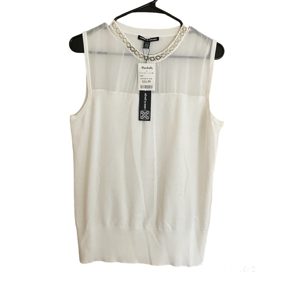Cable & Gauce Knit Blouse White Pearl Detail